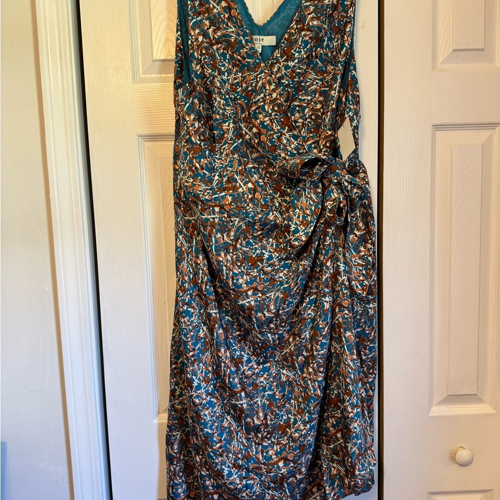 Joie Blue Rust Teal Floral Summer Spring Sleeveless Faux Wrap Dress Plus Sz 4X - Picture 11 of 15
